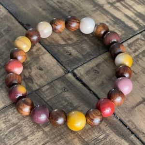 8mm Mookaite & Wood Stretch Bead Bracelet